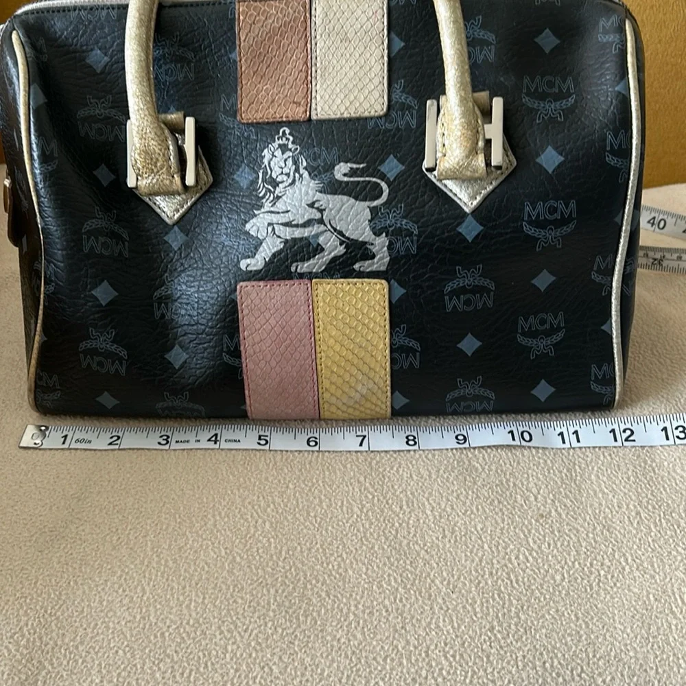 MCM Black Satchel with Pink, Yellow & Tan Accents